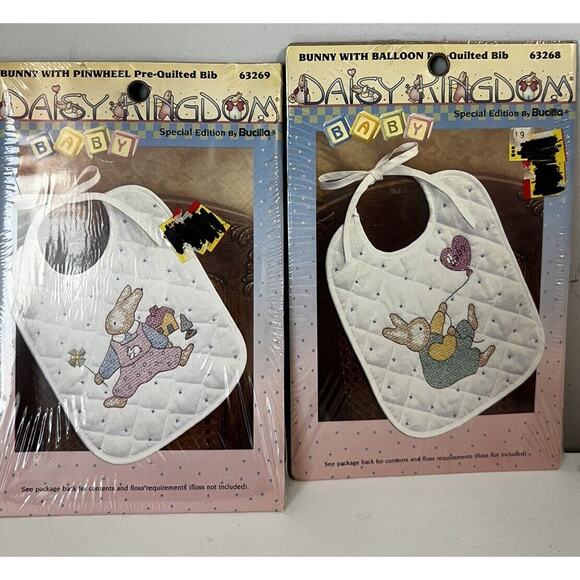 Bucilla Daisy Kingdom Bunny Lot of 2 Pre-Quilted Bib Craft Kit New - Picture 1 of 4